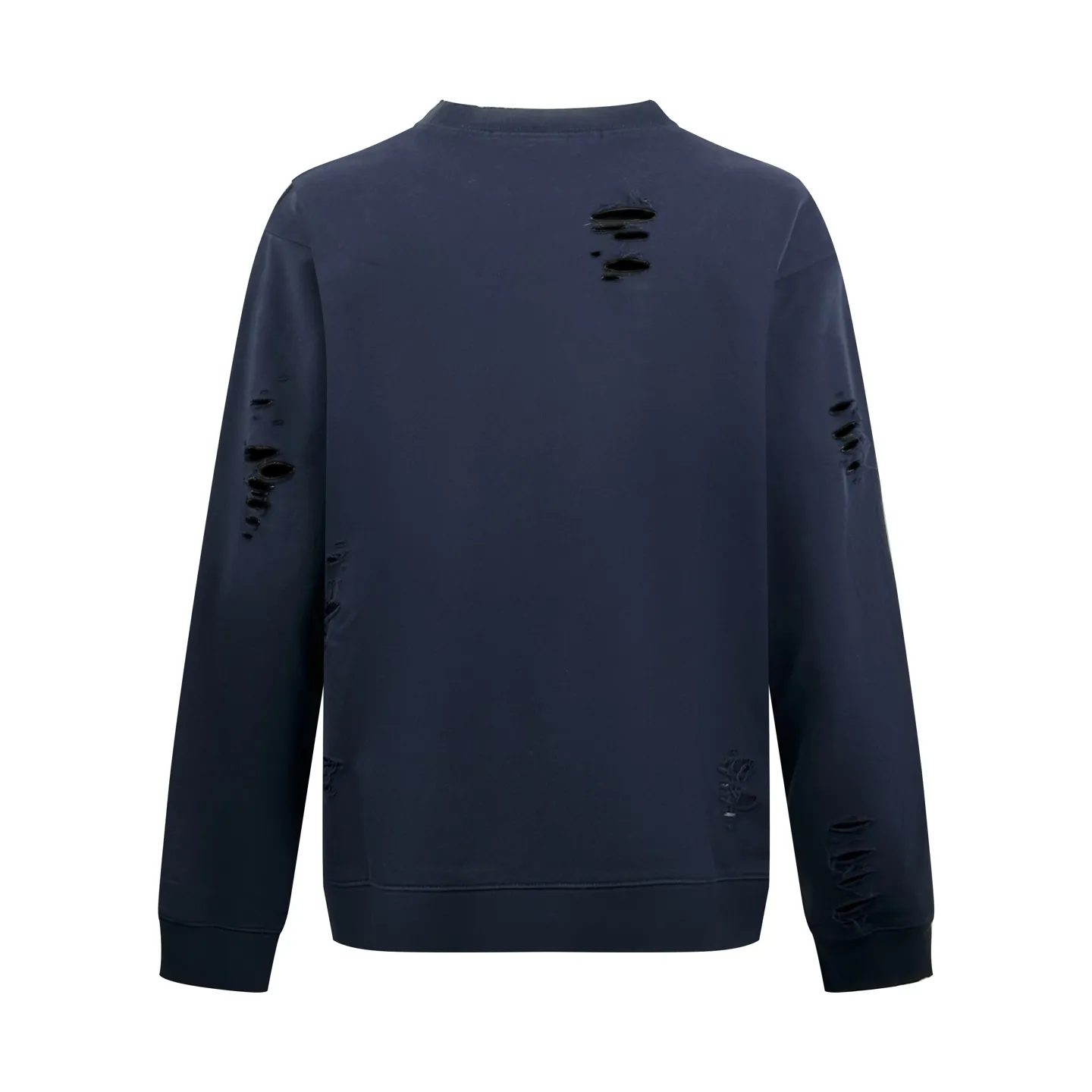 Acne Studi distressed distressed logo sweatshirt Custom etched soft raw cotton fleece Fluffy and soft, comfortable and skin-friendly Dark navy blue is quiet and restrained Matte mist base color symbiosis with destroyed texture Retro avant-garde style Denim rivet style logo printing on the chest Replicated old steel seal embossed texture The color tone naturally fades with the washing of the ready-made garments No fuss has been imprinted on the core of the brand spirit Artificially torn holes are carefully arranged in many places around the body. The cracks and raw edges are stretched wantonly. The wear traces eroded by time are reproduced. The regular shackles of traditional clothing are eliminated through deconstruction. The decadent street aesthetics and Nordic minimalist design genes are integrated to create outstanding avant-garde ready-to-wear products. Process 1: Using glue printing. The chest printing is modified after three times of film screen printing. Use glue liquid paint to print the pattern on the fabric. Bake the fabric to fix the printing pattern. Process 2: Many parts of the body of the garment are worn by pure manual regular positioning and manual brushing. Texture and depth are added to the surface of the clothing to imitate the texture of natural wear. Process 3: The fabrics are fermented and washed to give a better hand feel. Not easy to deform, not easy to shrink, not easy to fade, and maintain long-term beauty. Accessories: Customized 1:1 Acne trademark. Version: Loose version. Size: S M L XL. Style number: AA.
